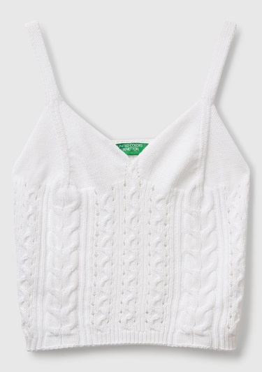  Kadın Beyaz %100 Koton Saç Örgülü Triko Atlet