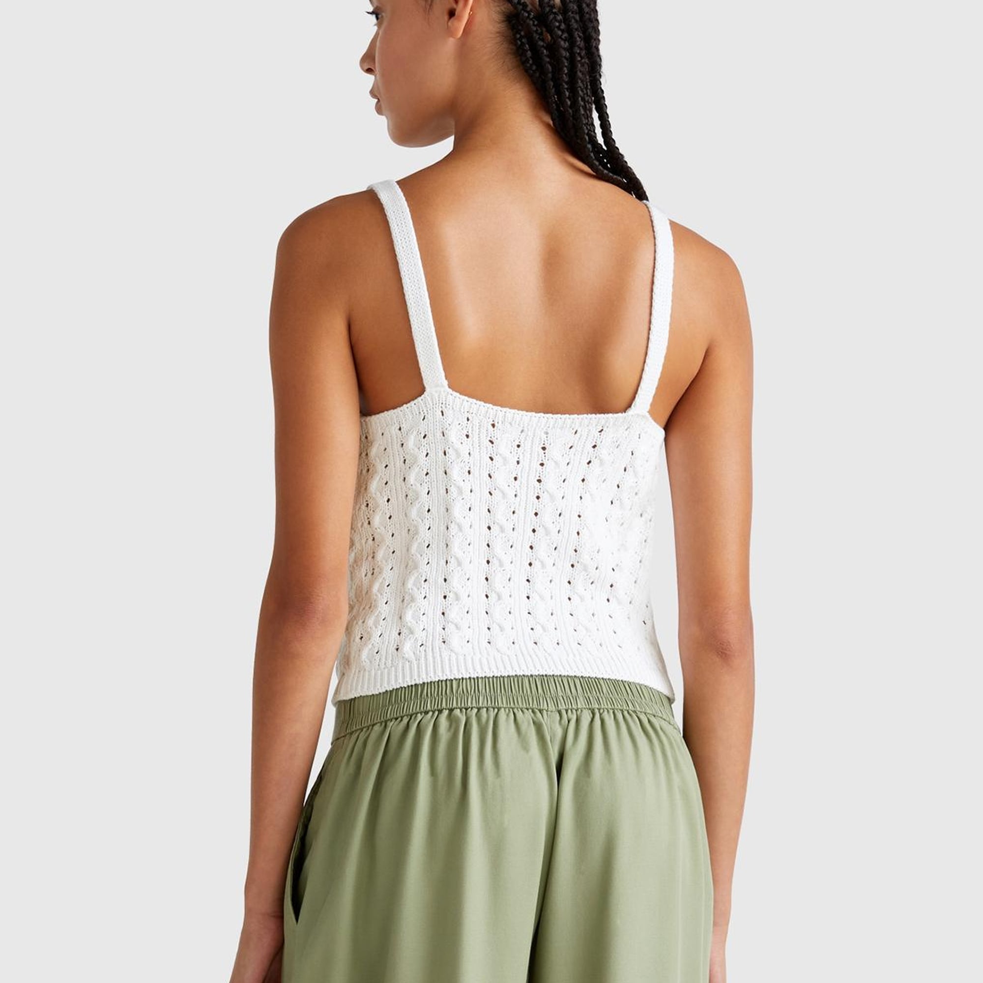 Kadın Beyaz %100 Koton Saç Örgülü Triko Atlet