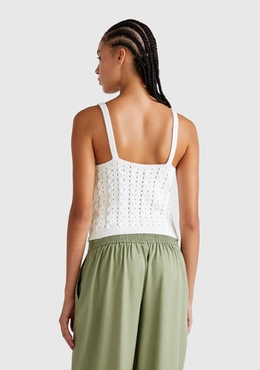  Kadın Beyaz %100 Koton Saç Örgülü Triko Atlet