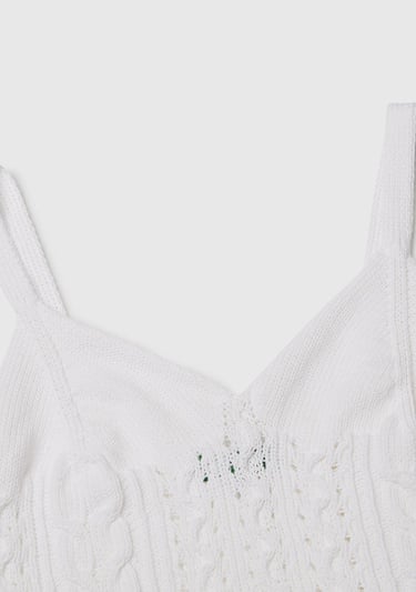  Kadın Beyaz %100 Koton Saç Örgülü Triko Atlet