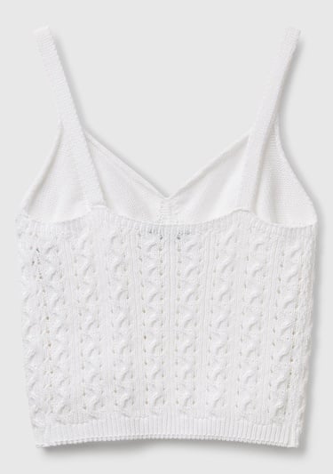  Kadın Beyaz %100 Koton Saç Örgülü Triko Atlet