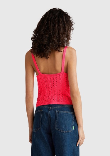  Kadın Turuncu %100 Koton Saç Örgülü Triko Atlet