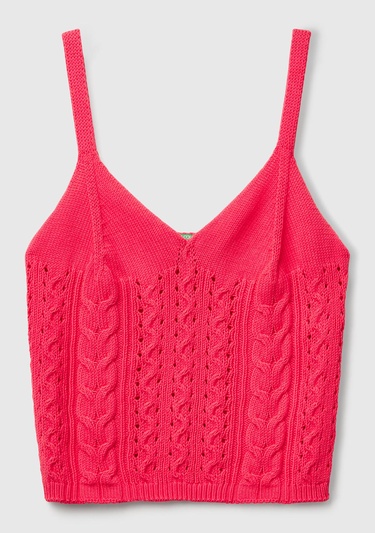  Kadın Turuncu %100 Koton Saç Örgülü Triko Atlet