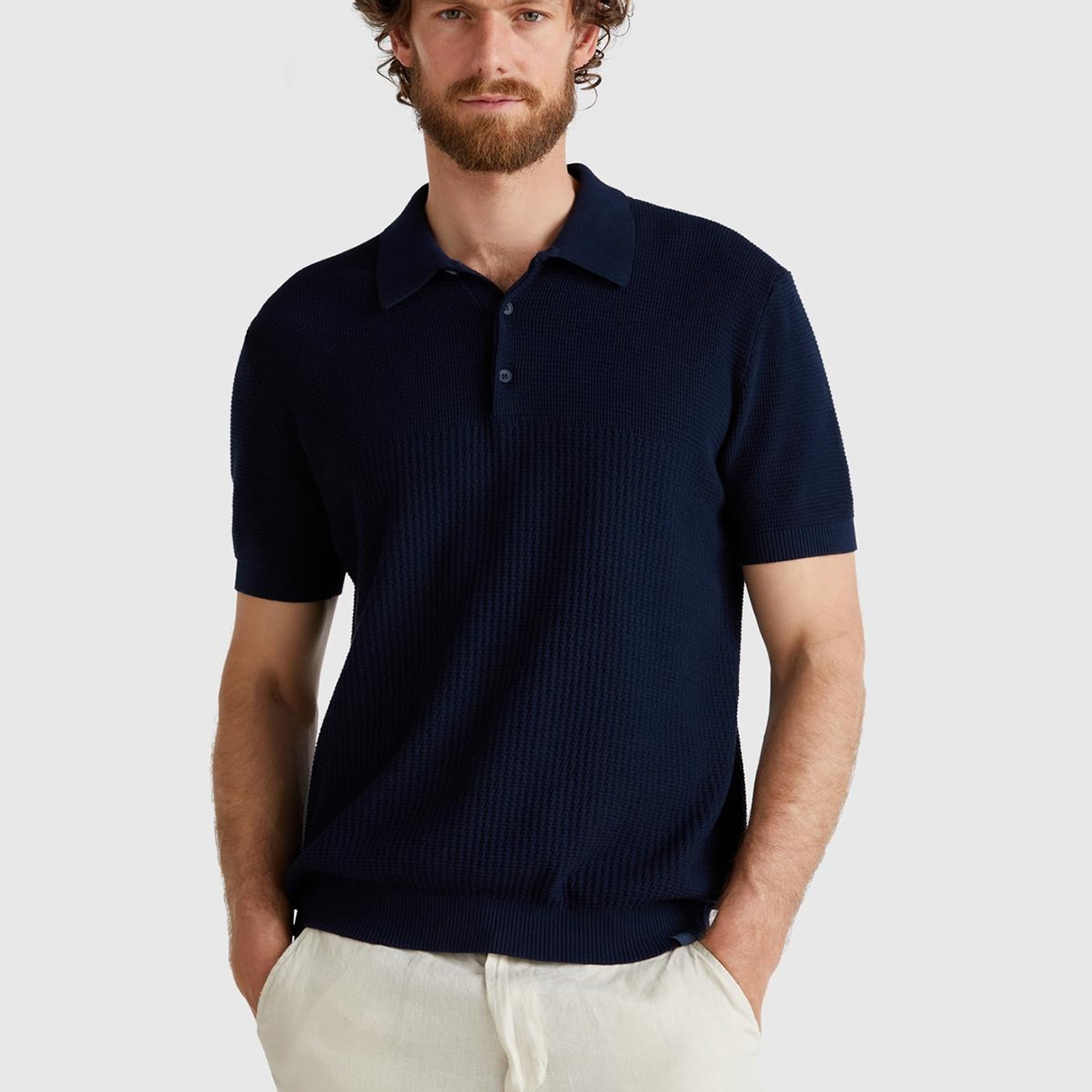 Erkek Lacivert %100 Koton Regular Fit Triko Polo Yaka  Kazak