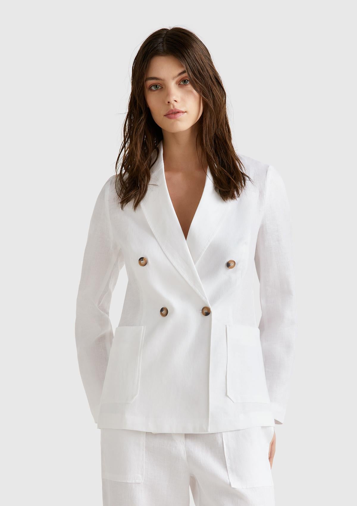  Kadın Beyaz %100 Keten Ceket