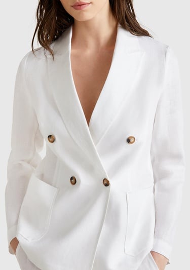  Kadın Beyaz %100 Keten Ceket