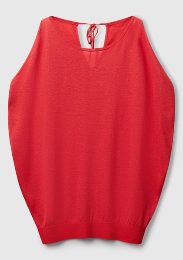  Kadın Mercan Keten Karışımlı Omzu Açık Triko Kazak