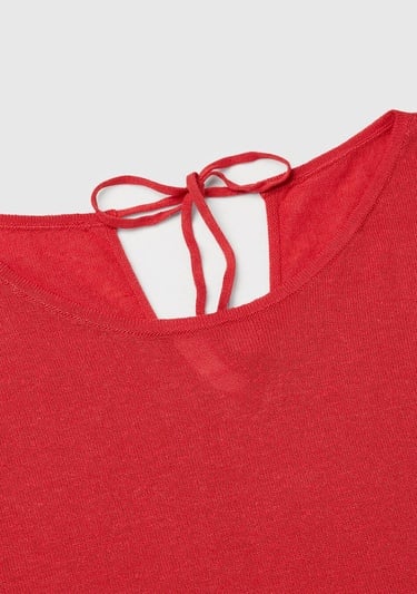  Kadın Mercan Keten Karışımlı Omzu Açık Triko Kazak