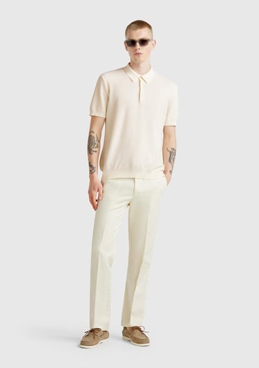  Erkek Krem %100 Koton Regular Fit Triko Polo Yaka  Kazak