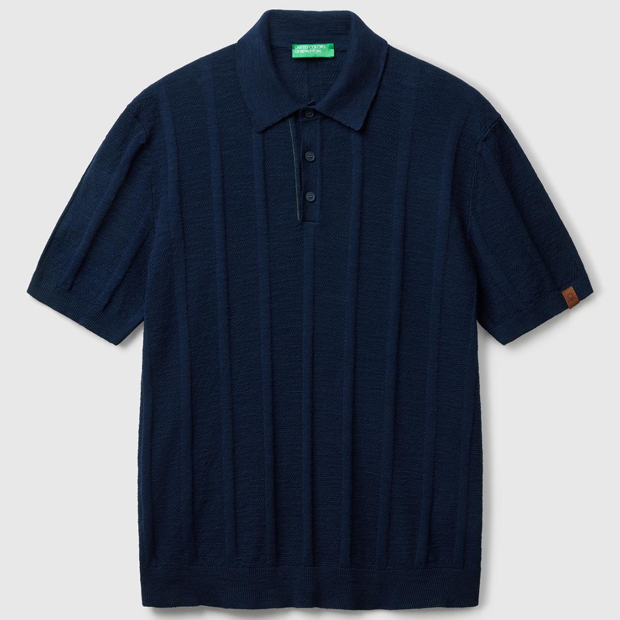 Erkek Lacivert Keten Karışımlı Kontrastlı Düğmeli Regular Fit Polo Yaka Kazak