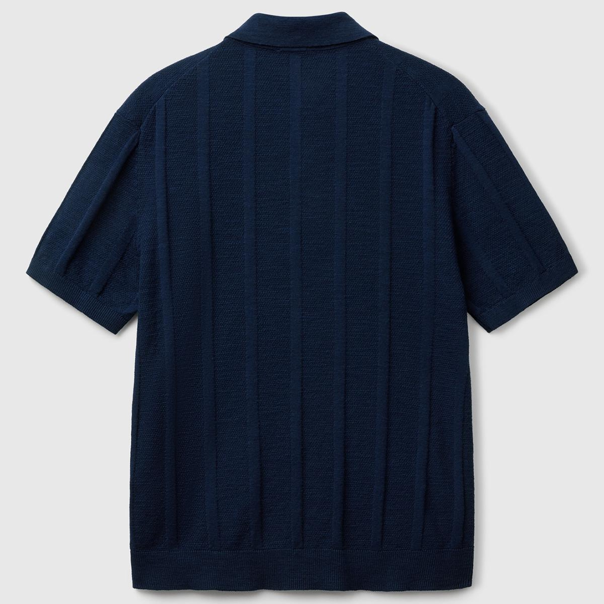 Erkek Lacivert Keten Karışımlı Kontrastlı Düğmeli Regular Fit Polo Yaka Kazak