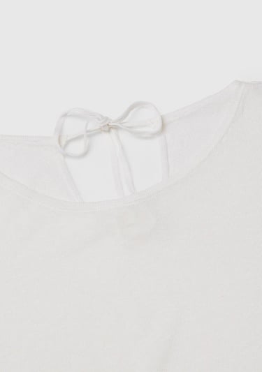  Kadın Beyaz Keten Karışımlı Omzu Açık Triko Kazak