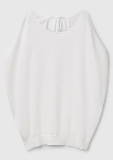  Kadın Beyaz Keten Karışımlı Omzu Açık Triko Kazak