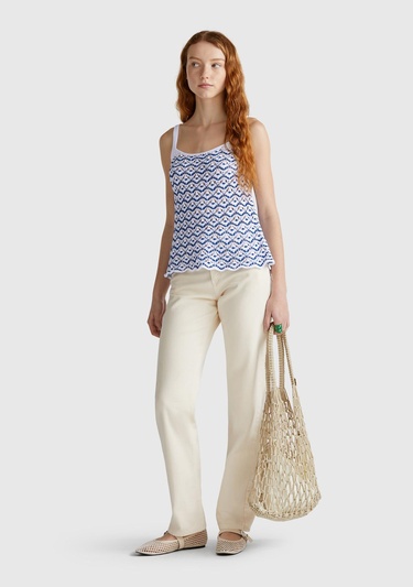  Kadın Beyaz %100 Koton Kroşe Efekli Triko Atlet