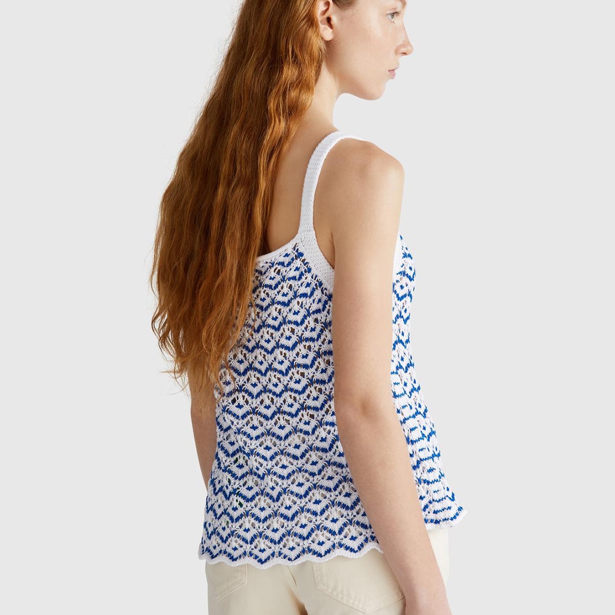 Kadın Beyaz %100 Koton Kroşe Efekli Triko Atlet