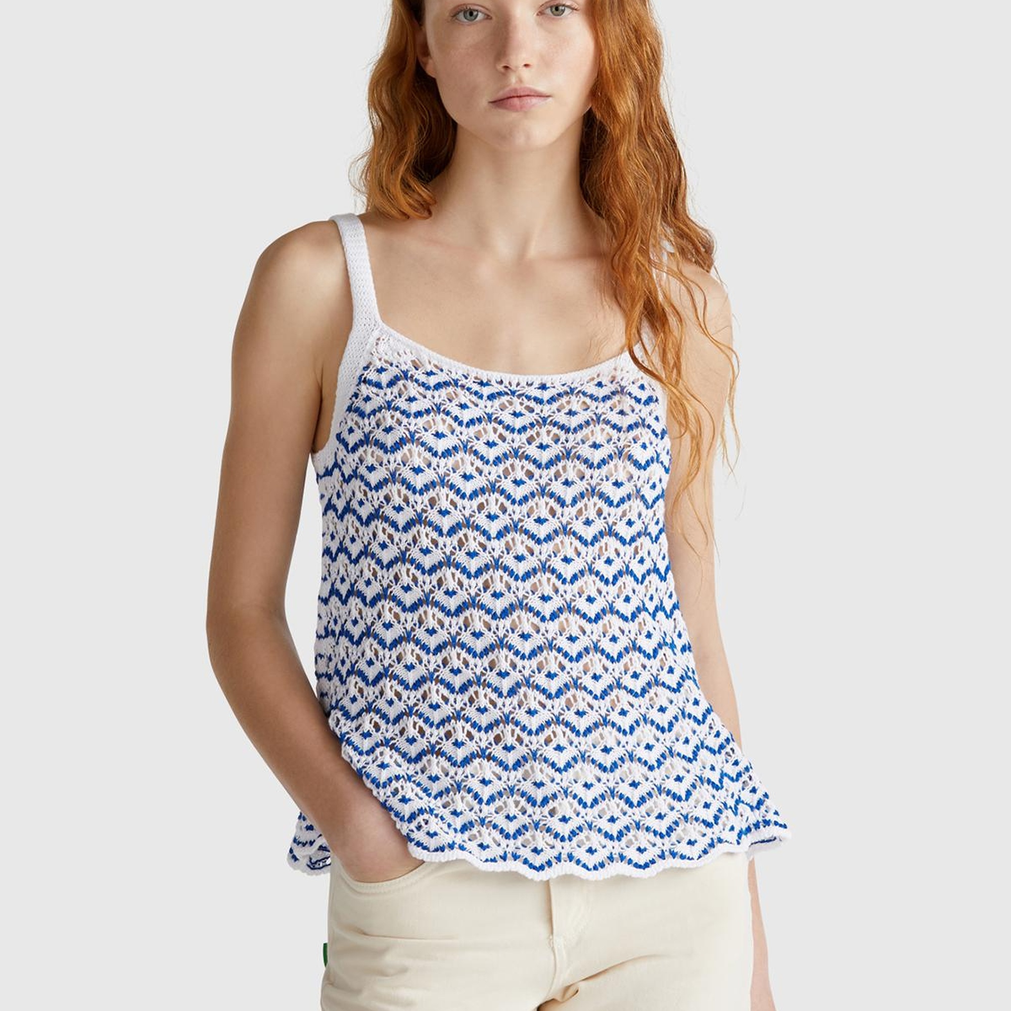 Kadın Beyaz %100 Koton Kroşe Efekli Triko Atlet