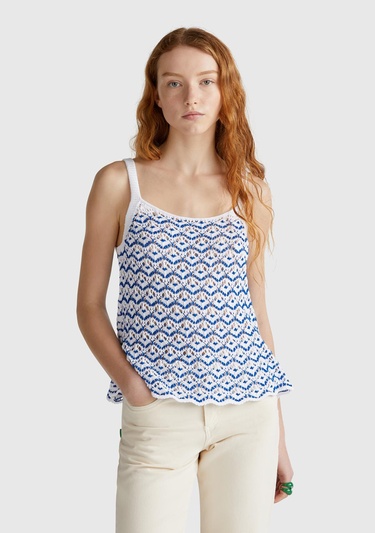  Kadın Beyaz %100 Koton Kroşe Efekli Triko Atlet