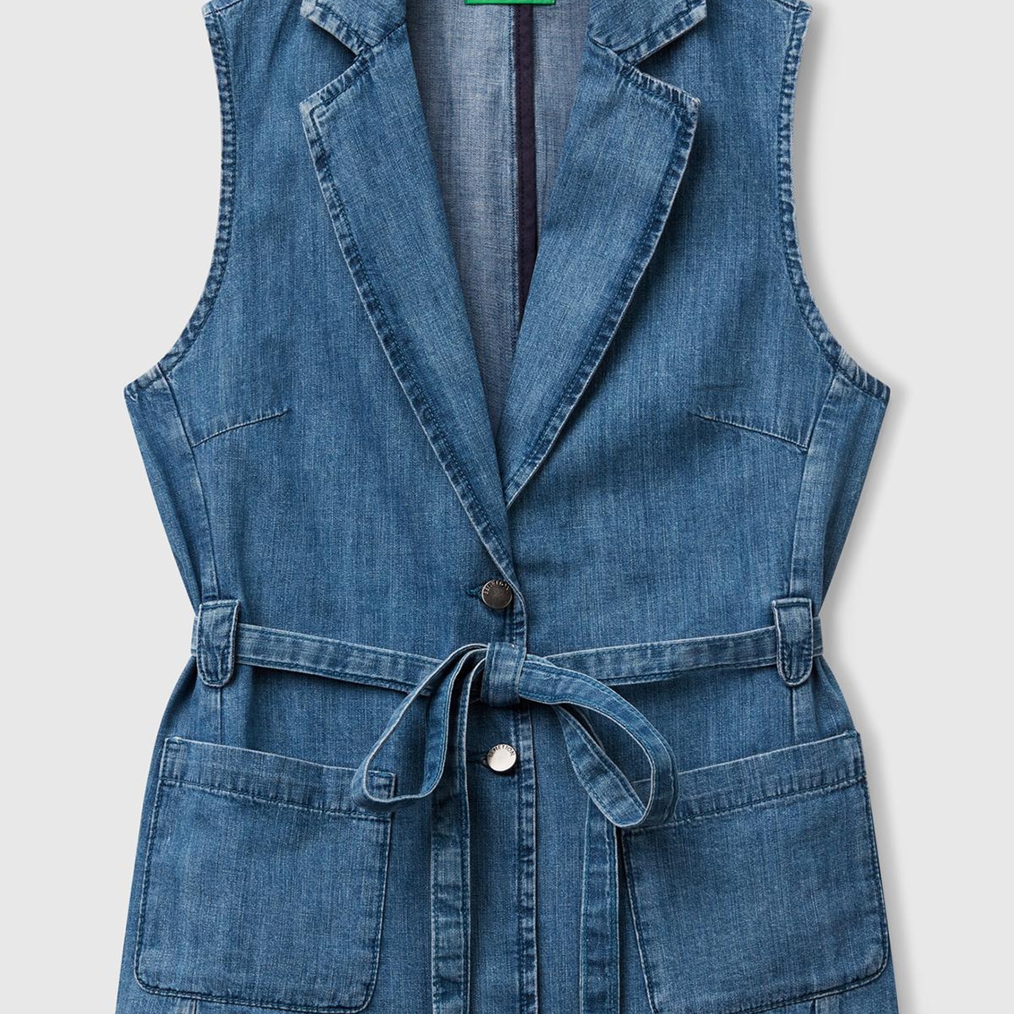 Kadın Açık Mavi Kenevir Karışımlı Belden Bağlamalı Yelek