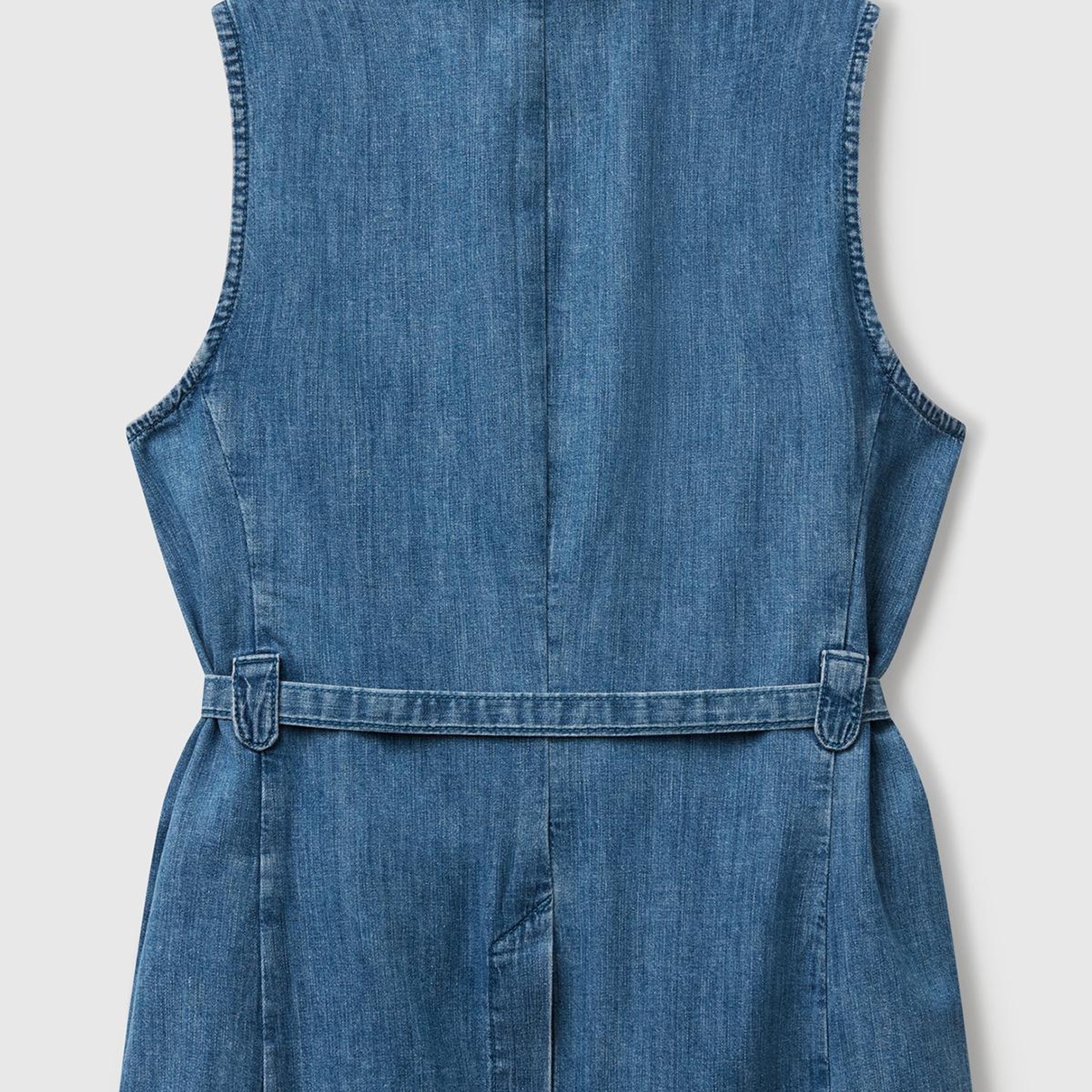 Kadın Açık Mavi Kenevir Karışımlı Belden Bağlamalı Yelek