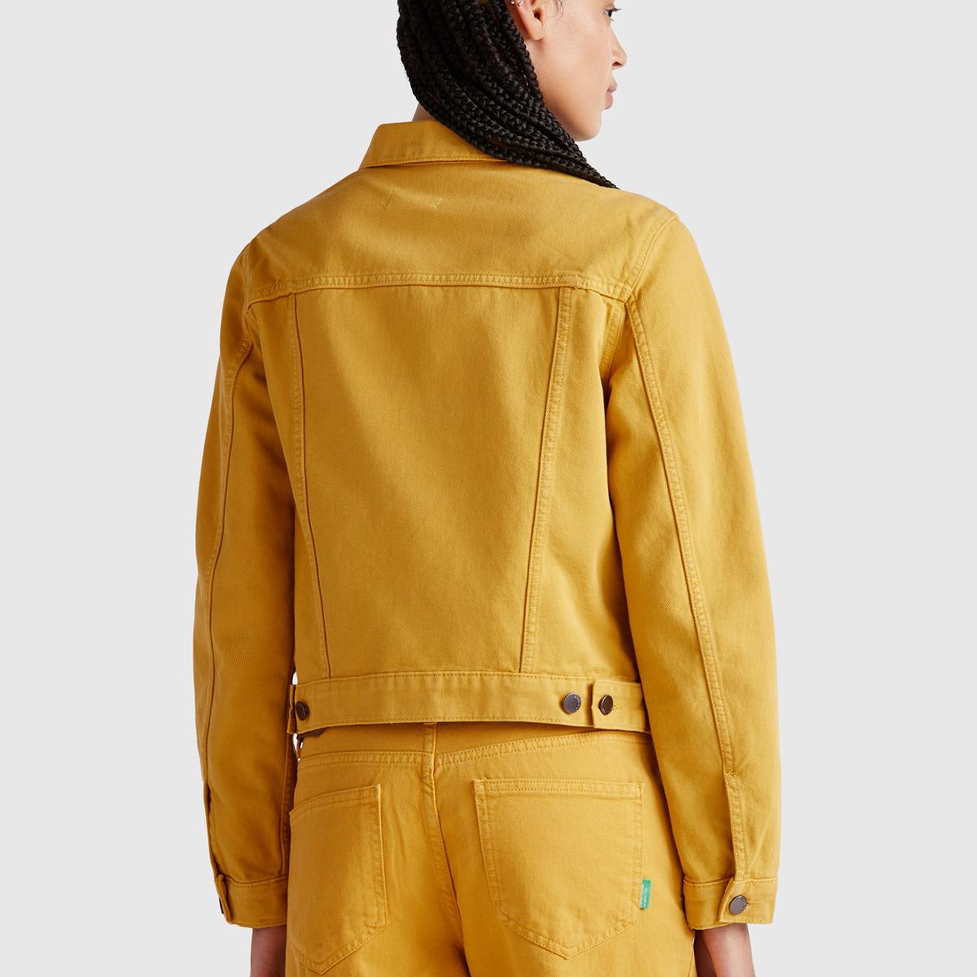 Kadın Sarı %100 Pamuk Yanları Cepli Straight Fit Denim Ceket