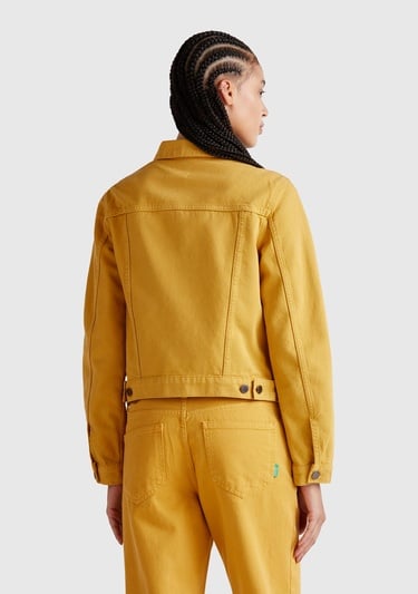  Kadın Sarı %100 Pamuk Yanları Cepli Straight Fit Denim Ceket