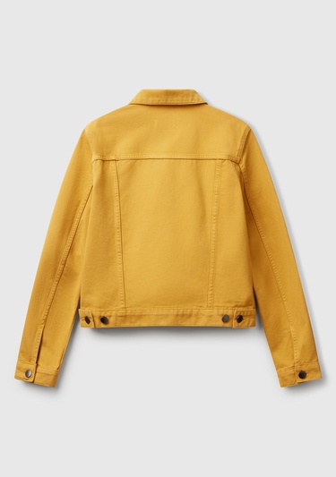  Kadın Sarı %100 Pamuk Yanları Cepli Straight Fit Denim Ceket