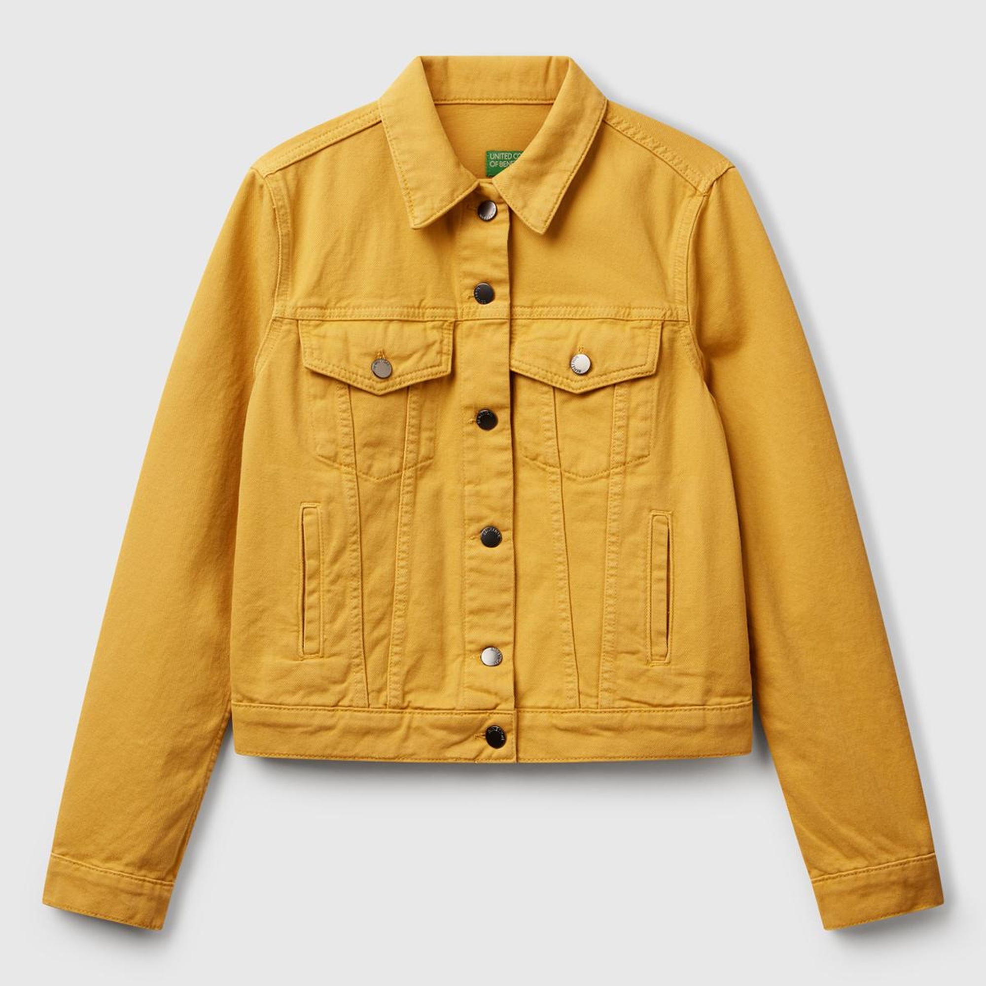 Kadın Sarı %100 Pamuk Yanları Cepli Straight Fit Denim Ceket