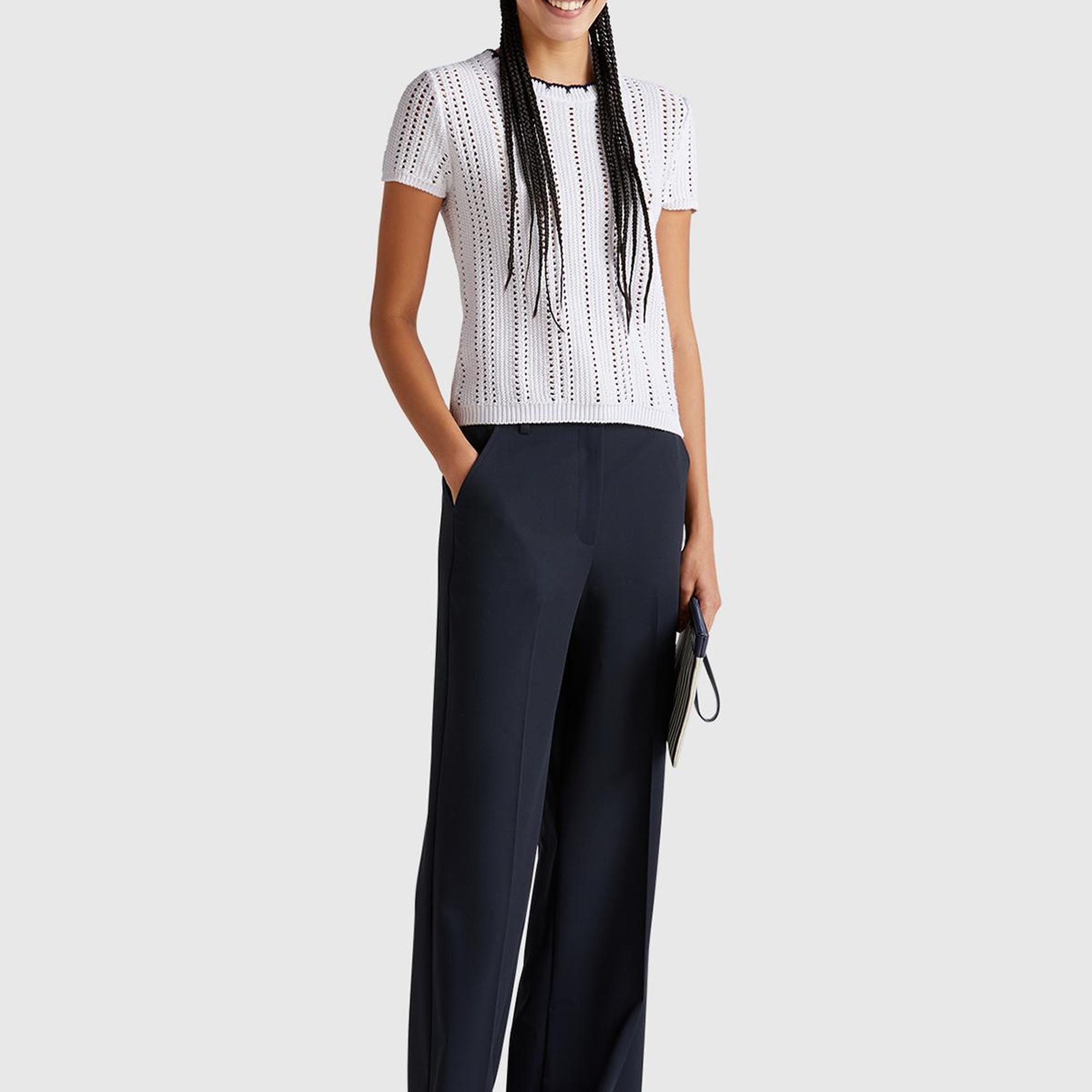 Kadın Beyaz %100 Koton Slim Fit Kısa Kollu Kazak