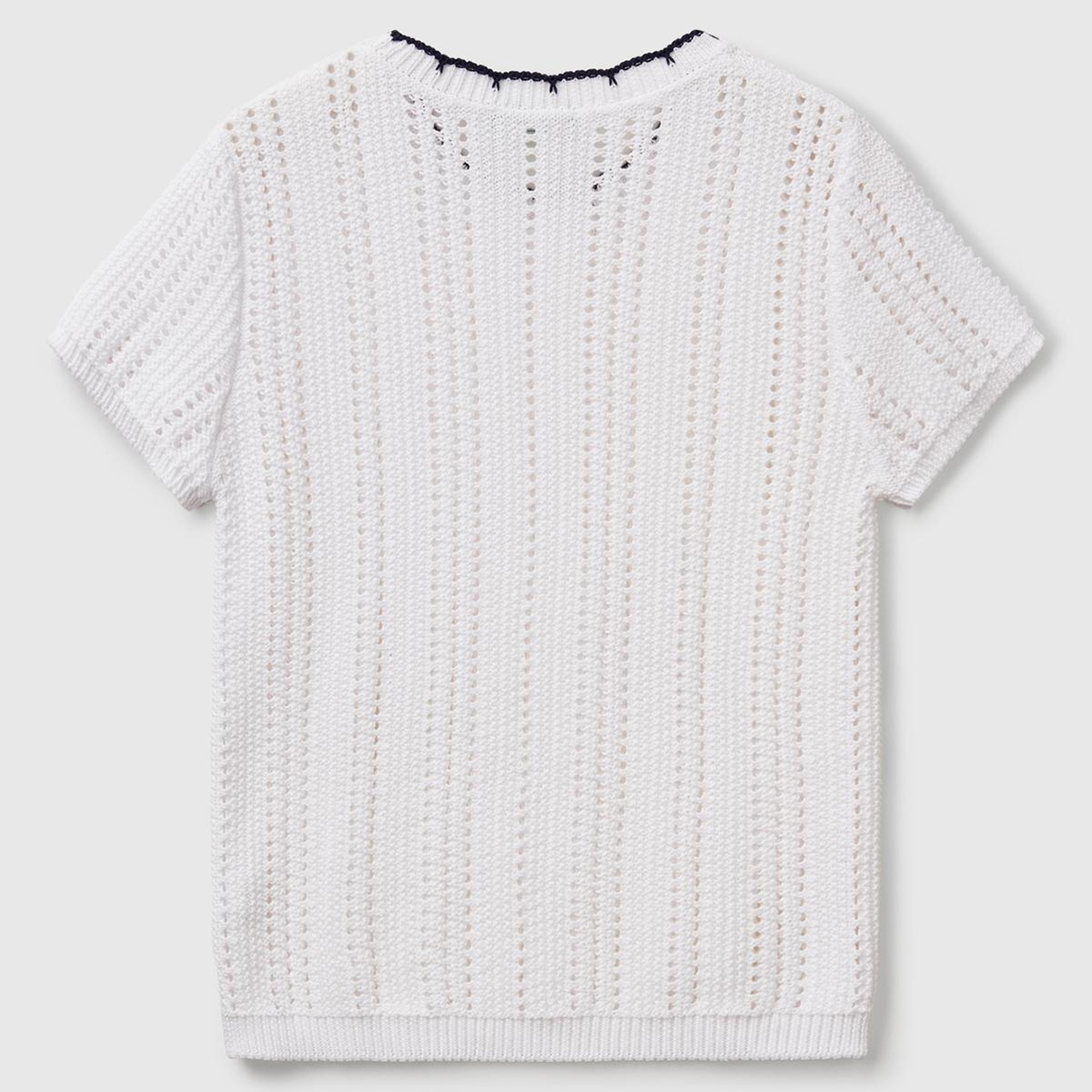 Kadın Beyaz %100 Koton Slim Fit Kısa Kollu Kazak