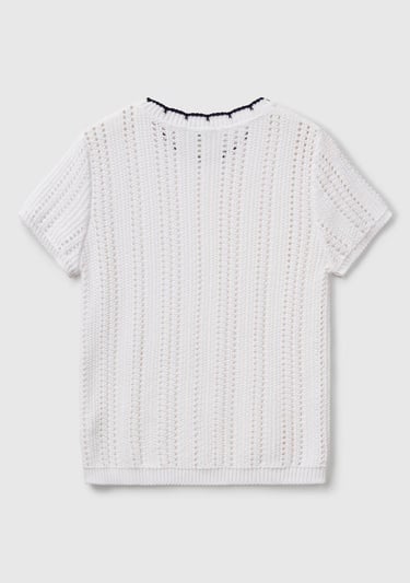  Kadın Beyaz %100 Koton Slim Fit Kısa Kollu Kazak