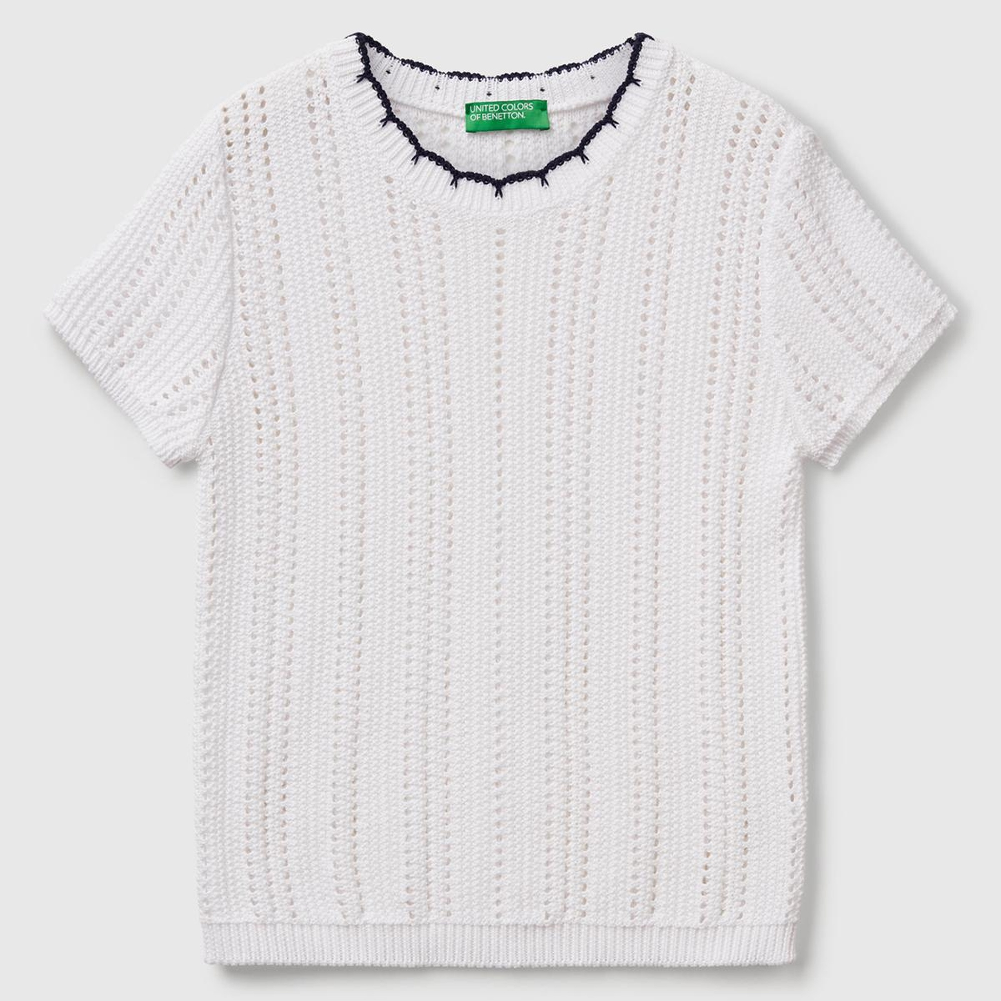 Kadın Beyaz %100 Koton Slim Fit Kısa Kollu Kazak