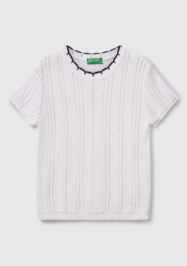  Kadın Beyaz %100 Koton Slim Fit Kısa Kollu Kazak