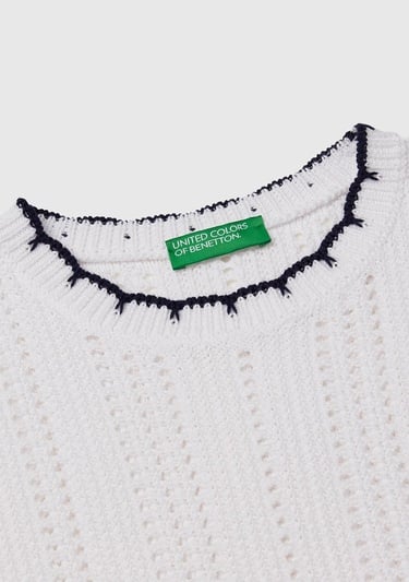  Kadın Beyaz %100 Koton Slim Fit Kısa Kollu Kazak