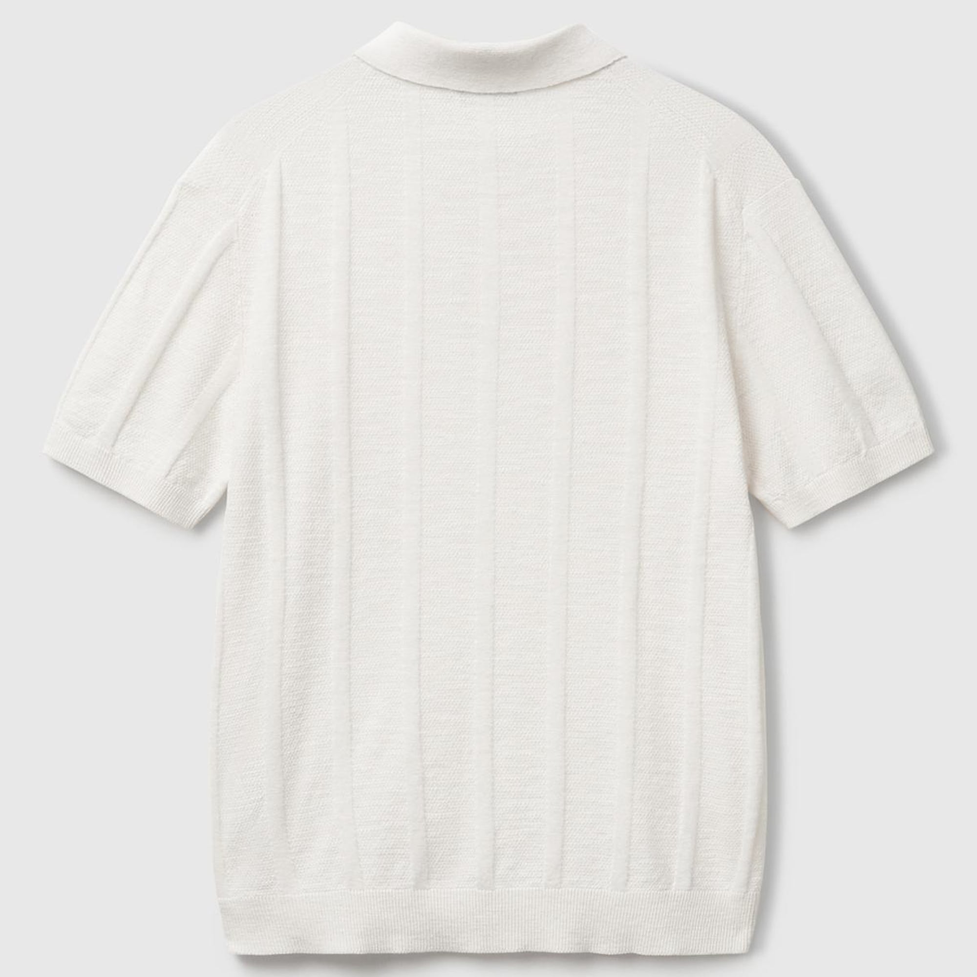 Erkek Krem Keten Karışımlı Kontrastlı Düğmeli Regular Fit Polo Yaka Kazak