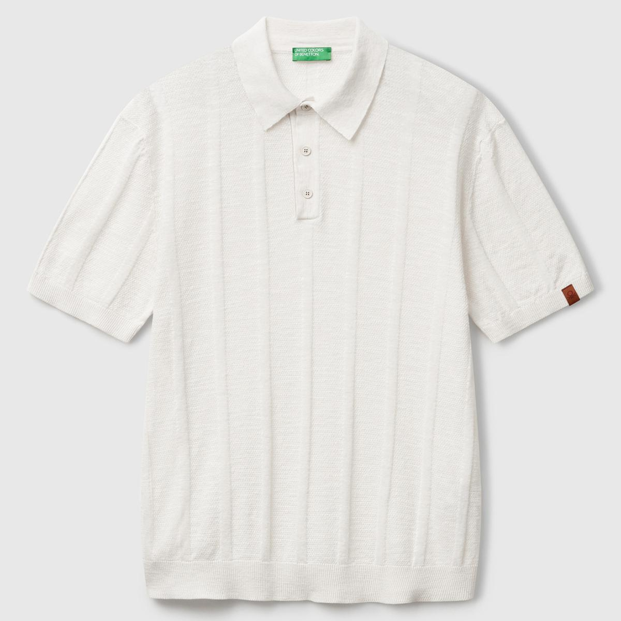 Erkek Krem Keten Karışımlı Kontrastlı Düğmeli Regular Fit Polo Yaka Kazak