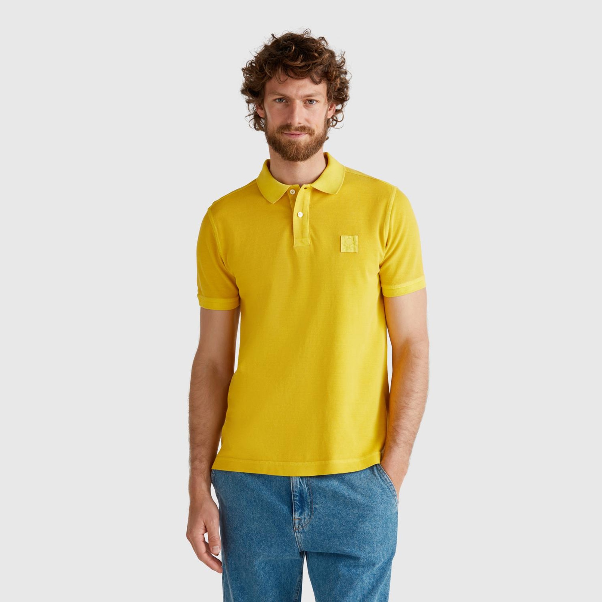 Erkek Sarı %100 Organik Koton Regular Fit Polo T-Shirt