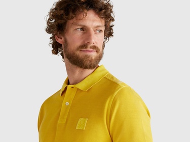  Erkek Sarı %100 Organik Koton Regular Fit Polo T-Shirt