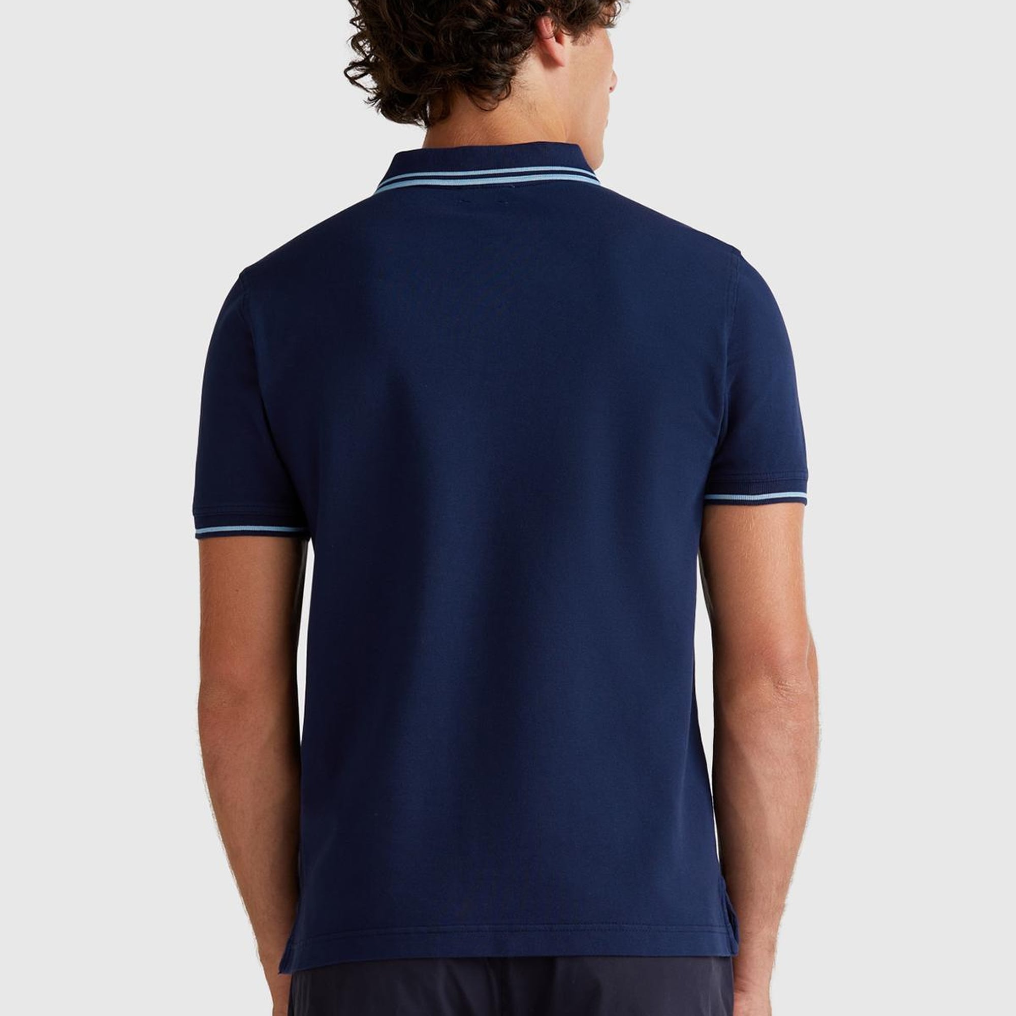 Erkek Lacivert Kol ve Yakası Çizgili Polo T-Shirt