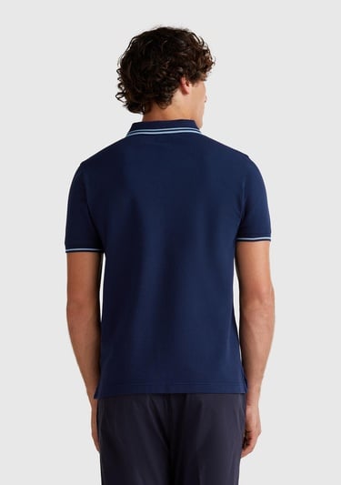  Erkek Lacivert Kol ve Yakası Çizgili Polo T-Shirt