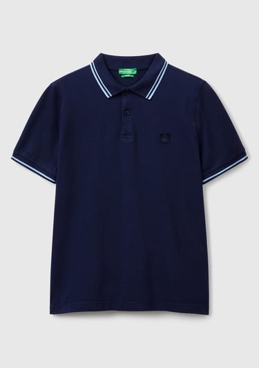  Erkek Lacivert Kol ve Yakası Çizgili Polo T-Shirt