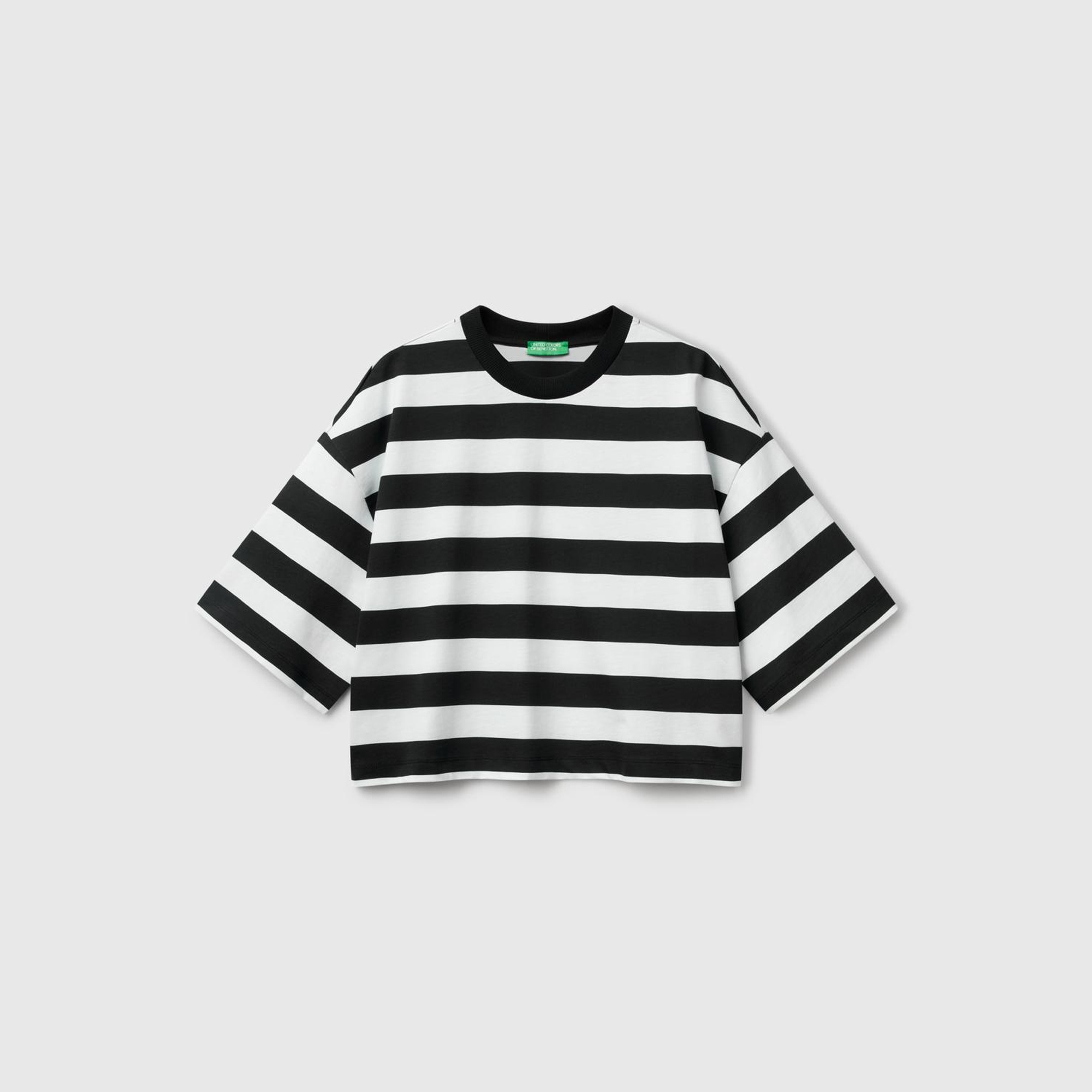 Kadın Siyah-Beyaz %100 Koton Boxy Fit Çizgili T-Shirt