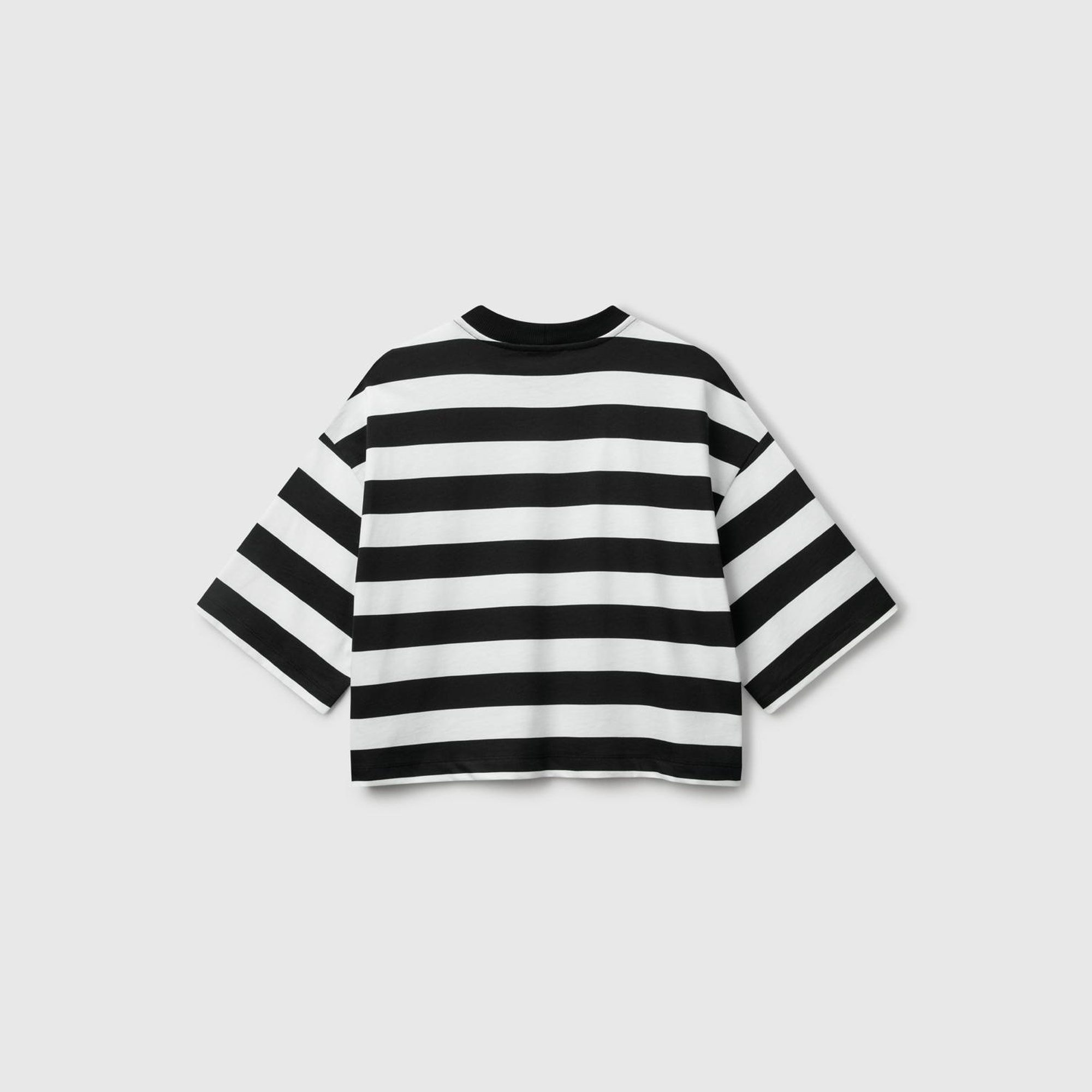 Kadın Siyah-Beyaz %100 Koton Boxy Fit Çizgili T-Shirt