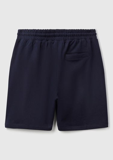  Erkek Lacivert %100 Pamuk Logo Detaylı Beli Büzgü İpli Bermuda Şort