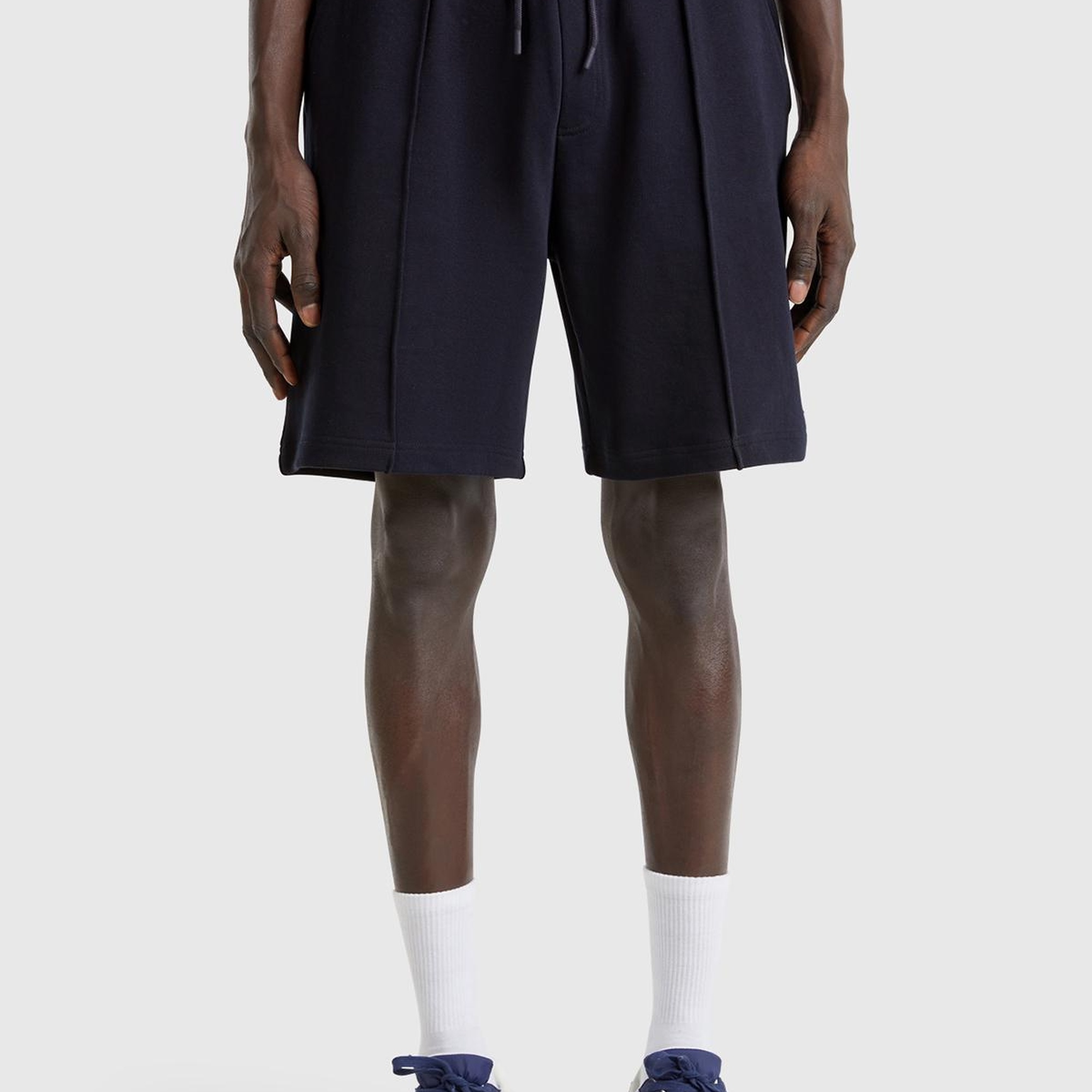 Erkek Lacivert %100 Pamuk Logo Detaylı Beli Büzgü İpli Bermuda Şort