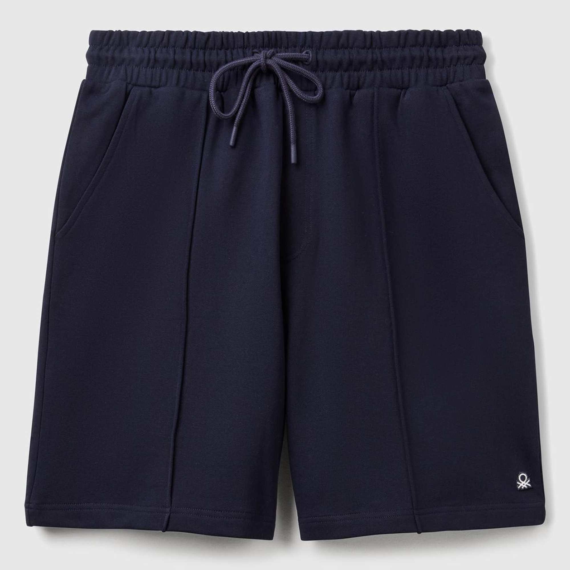 Erkek Lacivert %100 Pamuk Logo Detaylı Beli Büzgü İpli Bermuda Şort