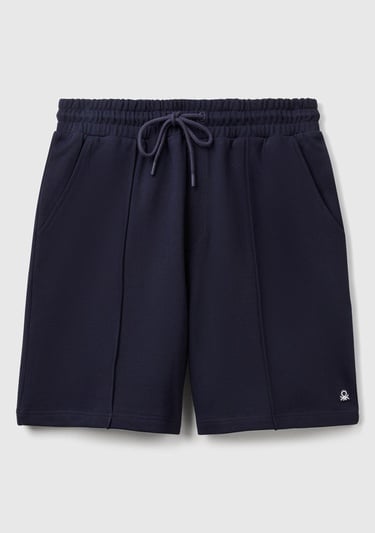  Erkek Lacivert %100 Pamuk Logo Detaylı Beli Büzgü İpli Bermuda Şort