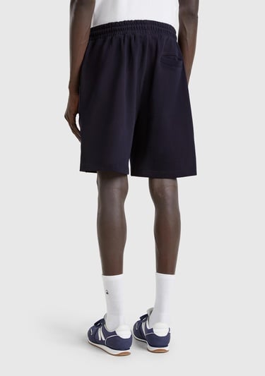  Erkek Lacivert %100 Pamuk Logo Detaylı Beli Büzgü İpli Bermuda Şort