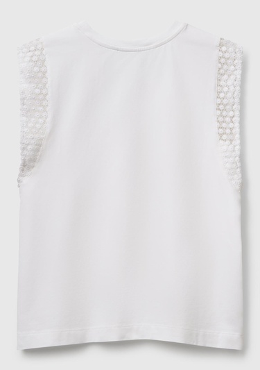 Kadın Beyaz Dantel Detaylı Kolsuz Esnek T-Shirt