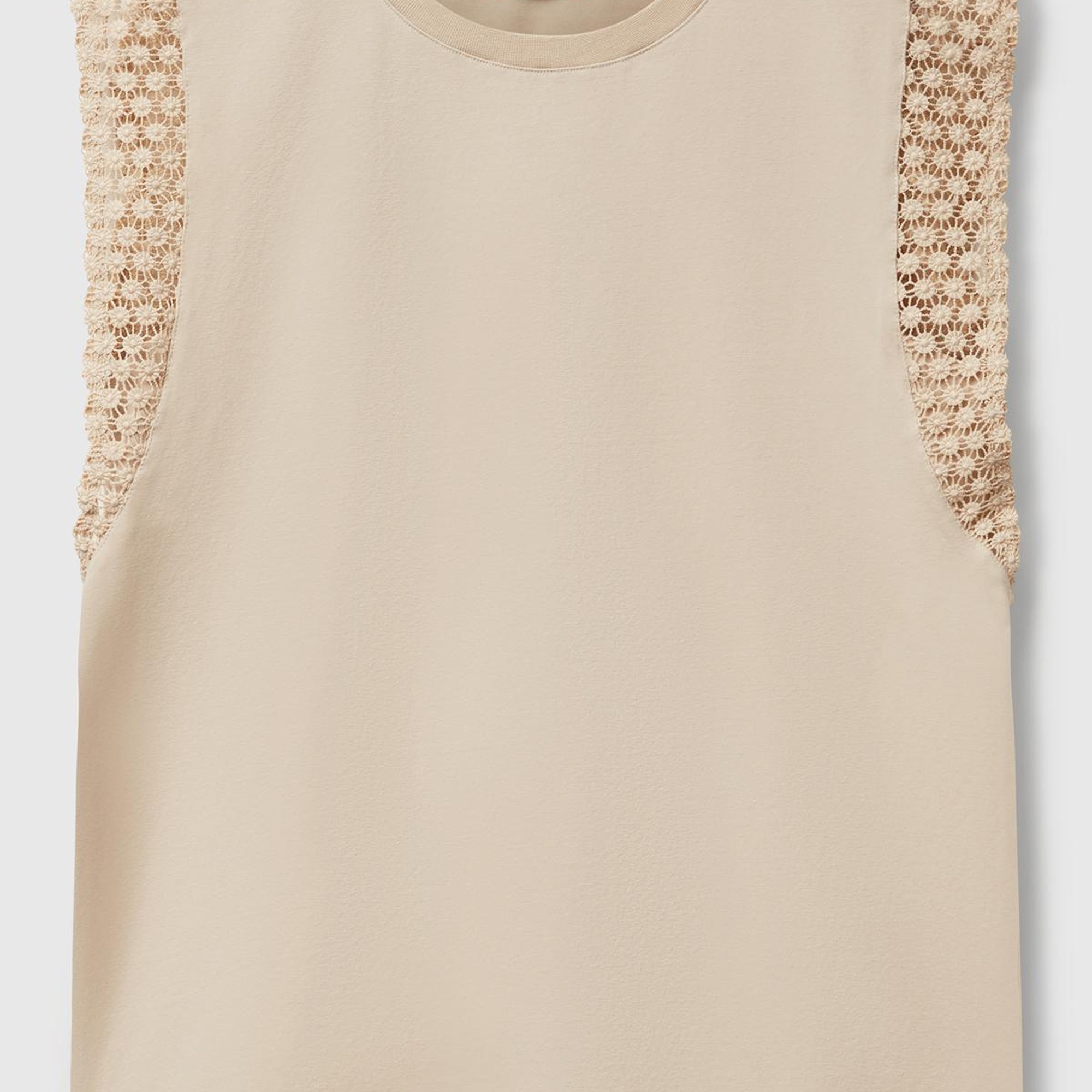 Kadın Taş Rengi Dantel Detaylı Kolsuz Esnek T-Shirt