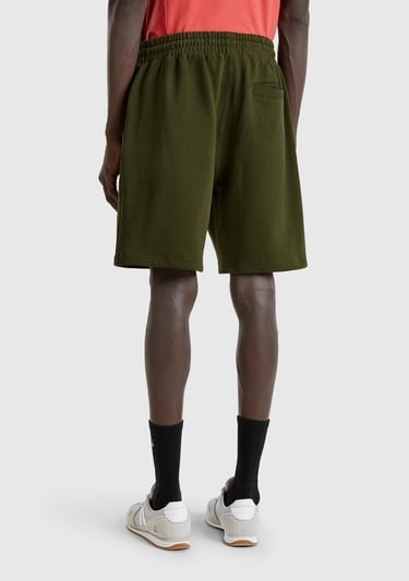  Erkek Haki %100 Pamuk Logo Detaylı Beli Büzgü İpli Bermuda Şort